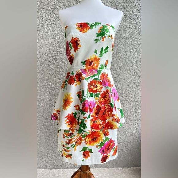 Vintage Betsey Johnson evening peplum floral strapless dress homecoming Sz 2 - Picture 1 of 6